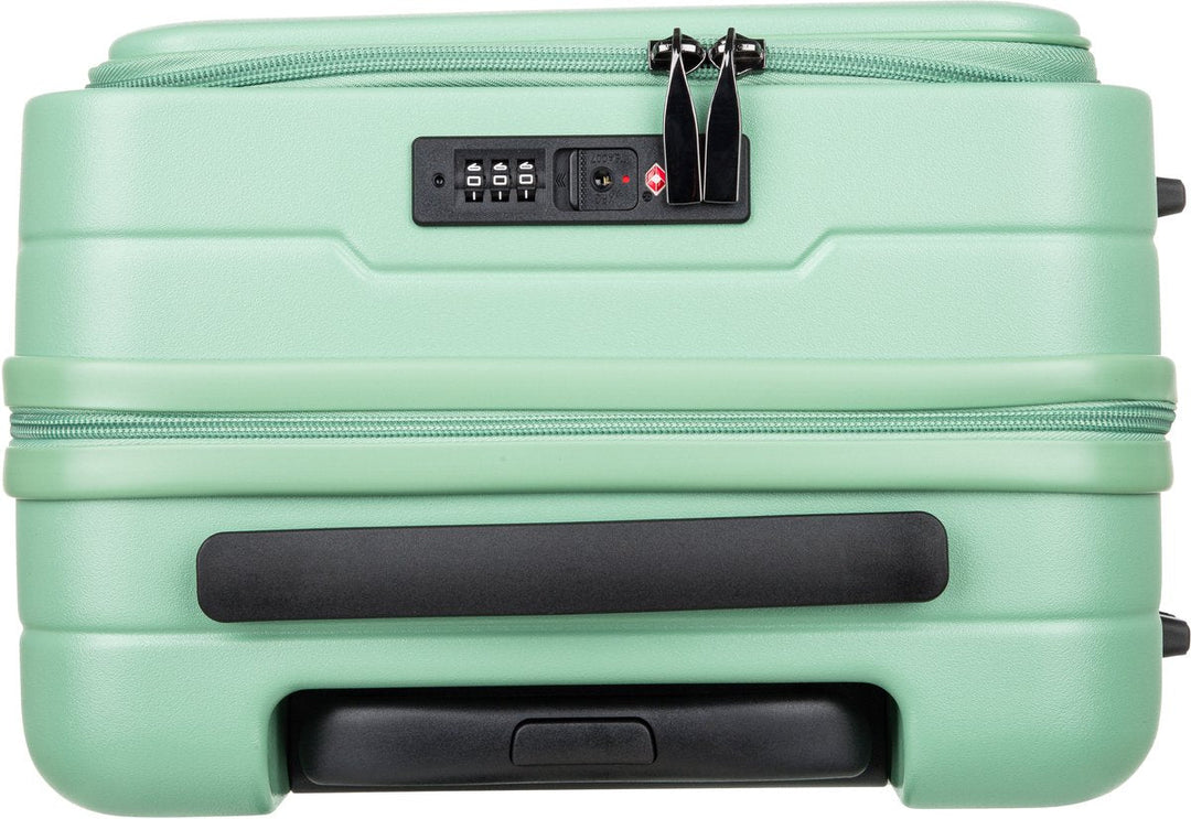 Duurzame 2-delige trolley set met harde schaal, speciaal laptopvak en soepele 360° draaiende wielen.