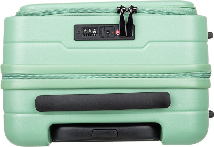 Duurzame 2-delige trolley set met harde schaal, speciaal laptopvak en soepele 360° draaiende wielen.