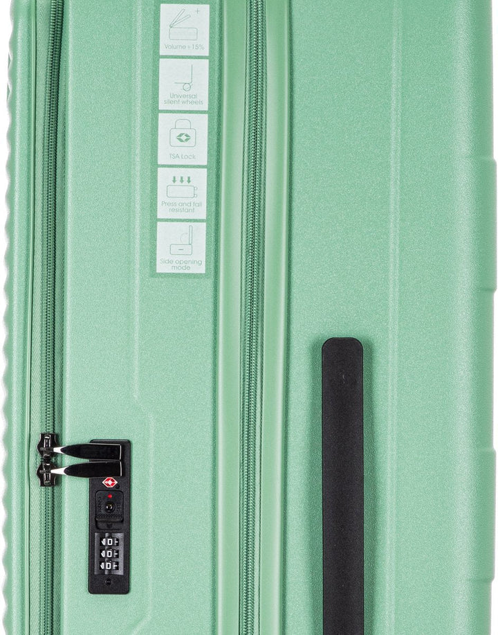 Veilige harde 2-delige kofferset met geïntegreerd laptopvak, 360° wielen en TSA slot voor slim reizen.