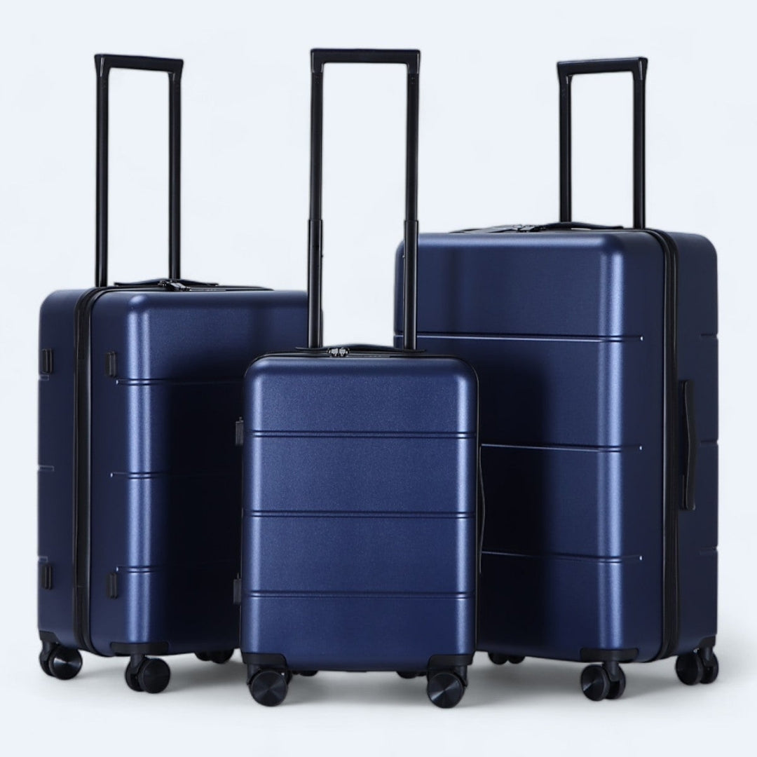 Complete hardcase kofferset Atlas Explorer, wielen en handige indeling.