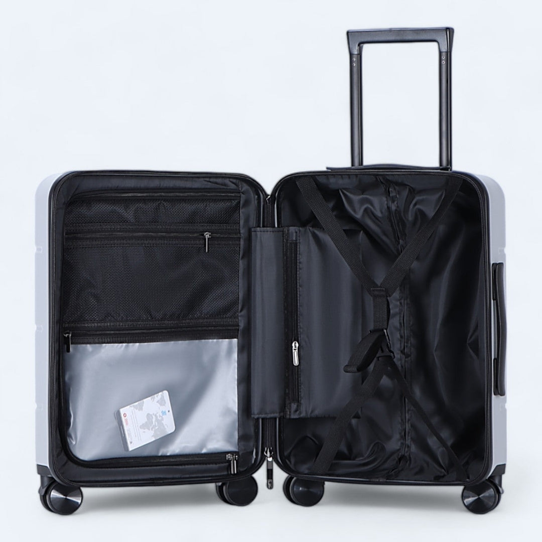 Complete harde kofferset met wielen, ideaal voor vakantie en stedentrips.