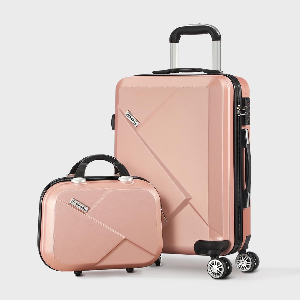 Zilverkleurige hardshell bagageset met dubbele spinnerwielen en TSA-slot voor stabiliteit.
