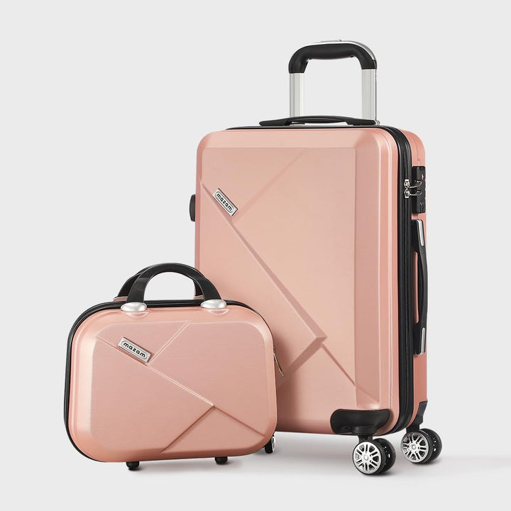 Zilverkleurige hardshell bagageset met dubbele spinnerwielen en TSA-slot voor stabiliteit.
