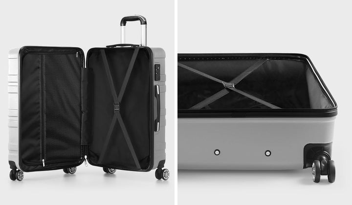 Antraciet hardshell kofferset (3-delig) met soepele spinnerwielen en veilig TSA-slot.