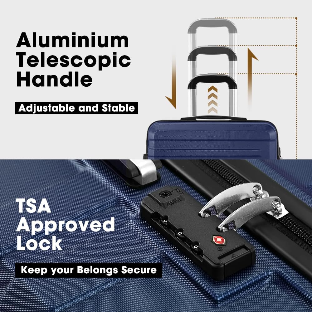 Moderne hardshell bagageset (3 stuks) met TSA-slot, 360° draaiende wielen en compact design.