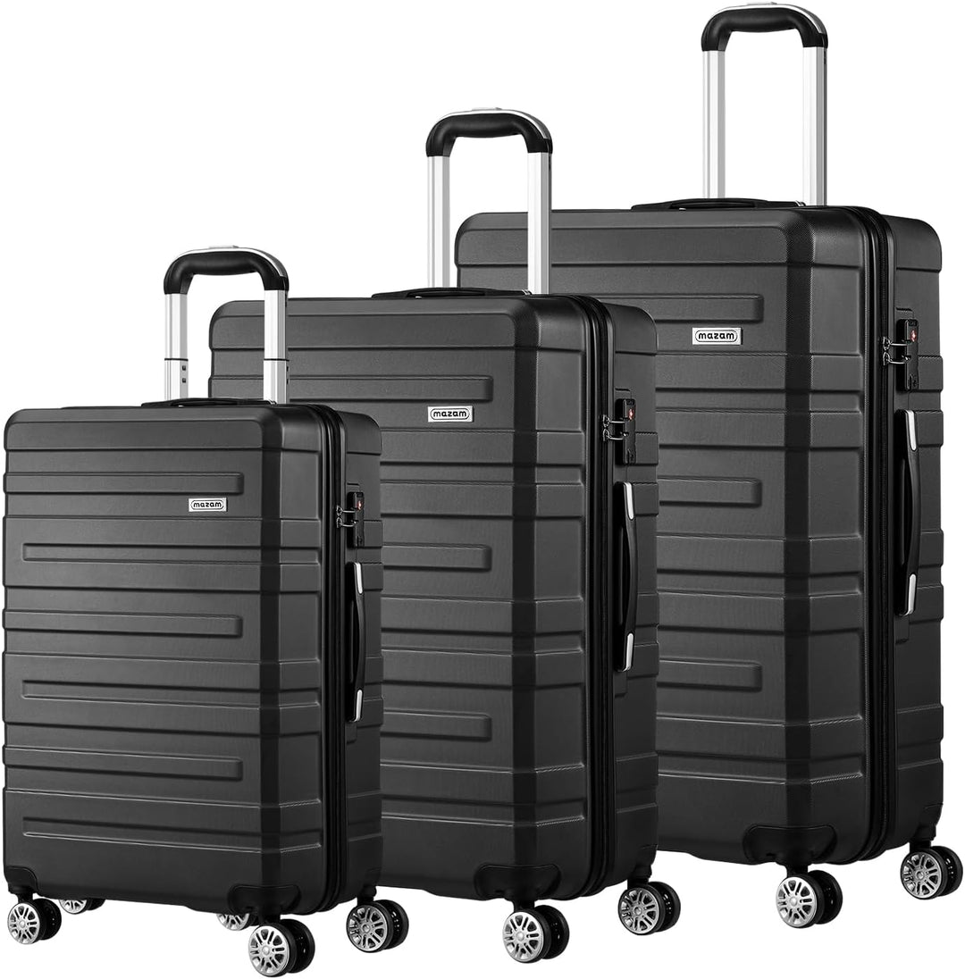 Zilverkleurige hardshell kofferset (3-delig) met TSA-slot en dubbele spinnerwielen.