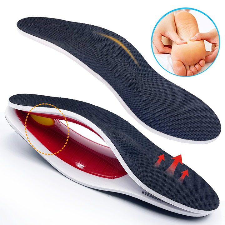 Ademende inlegzolen met voetondersteuning, speciaal ontworpen voor fasciitis plantaris en algemene voetverzorging.