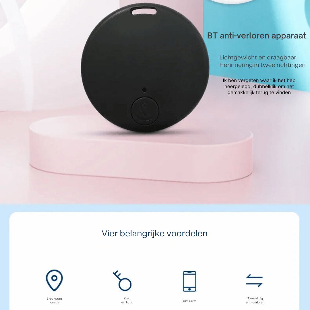 Ultrakleine mini GPS tracker, formaat munt, perfect als onopvallende slimme tracker voor waardevolle spullen en gadgets.