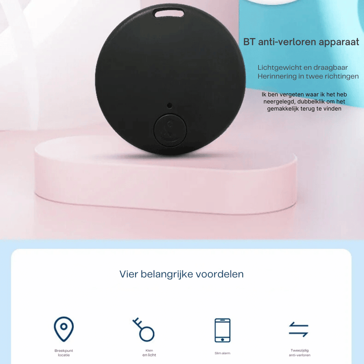 Ultrakleine mini GPS tracker, formaat munt, perfect als onopvallende slimme tracker voor waardevolle spullen en gadgets.