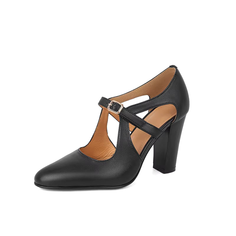 Damesschoenen T-sluiting Brede Hak - Klassiek Chic