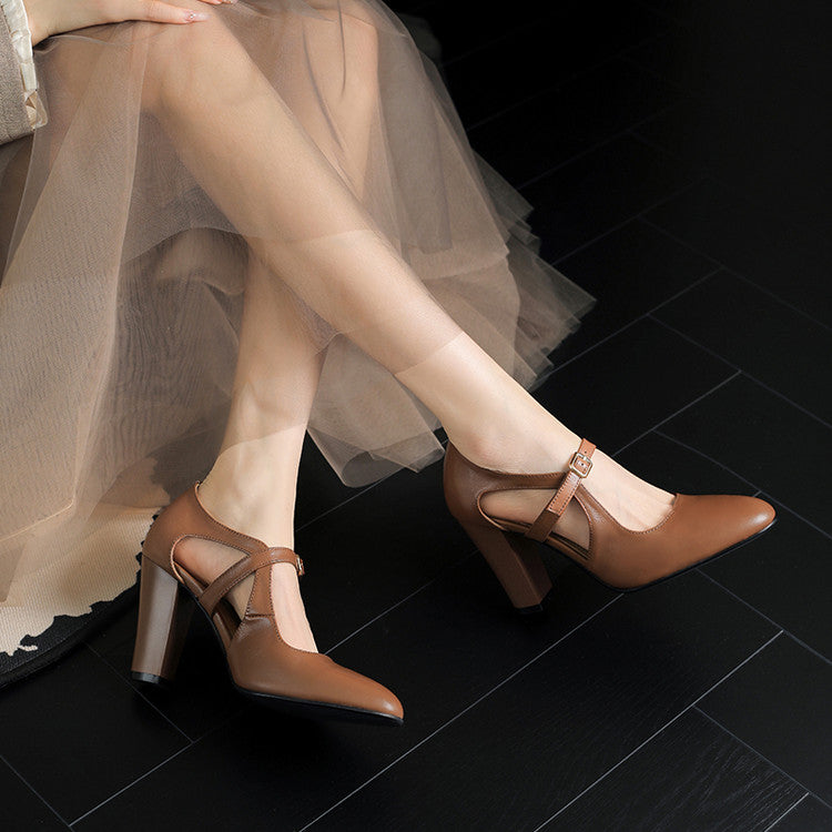 Damesschoenen T-sluiting Brede Hak - Klassiek Chic