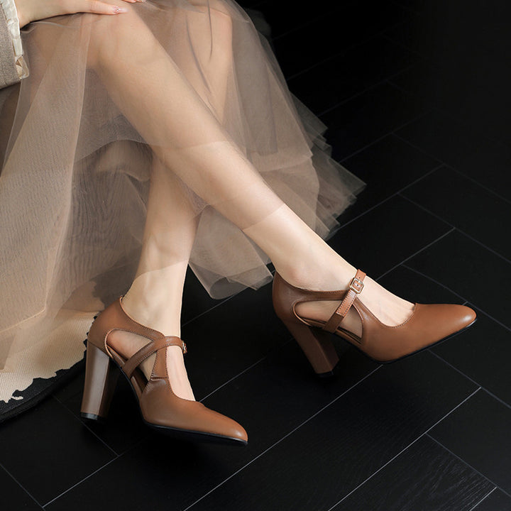 Damesschoenen T-sluiting Brede Hak - Klassiek Chic