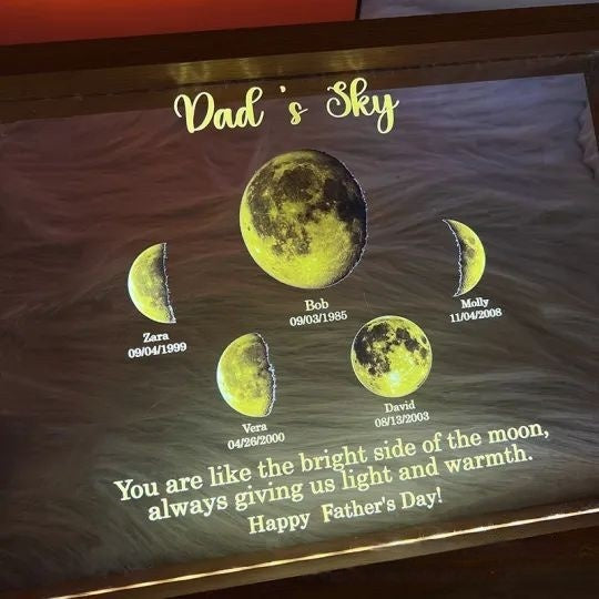 Vaderdag Cadeau Houten Fotolijst – Maanlamp Ornament voor Huisdecoratie