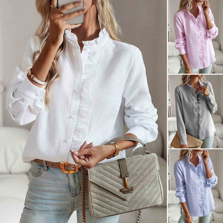 Dames Blouse met Lange Mouwen, Ruches en Elegante Structuur
