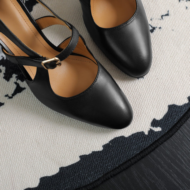 Damesschoenen T-sluiting Brede Hak - Klassiek Chic