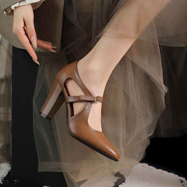 Damesschoenen T-sluiting Brede Hak - Klassiek Chic