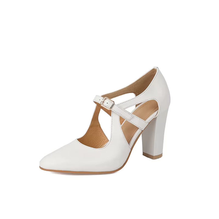 Damesschoenen T-sluiting Brede Hak - Klassiek Chic