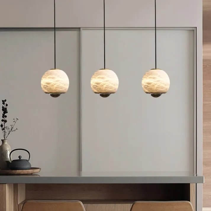 Hanglamp - Albast Glas Bol met Marmeren Voet