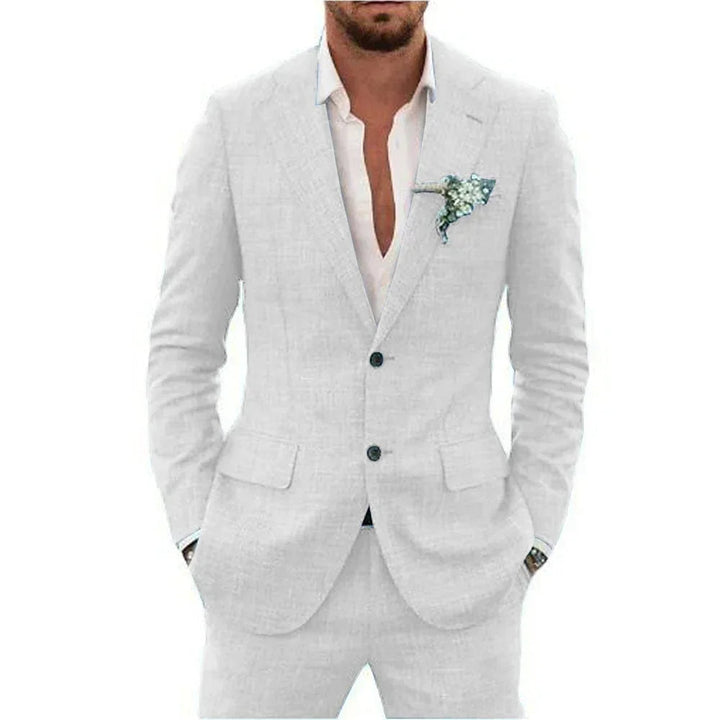"Ademend linnen herenpak slim fit, tweedelig met blazer en broek, in diverse kleuren voor formele en smart-casual gelegenhede