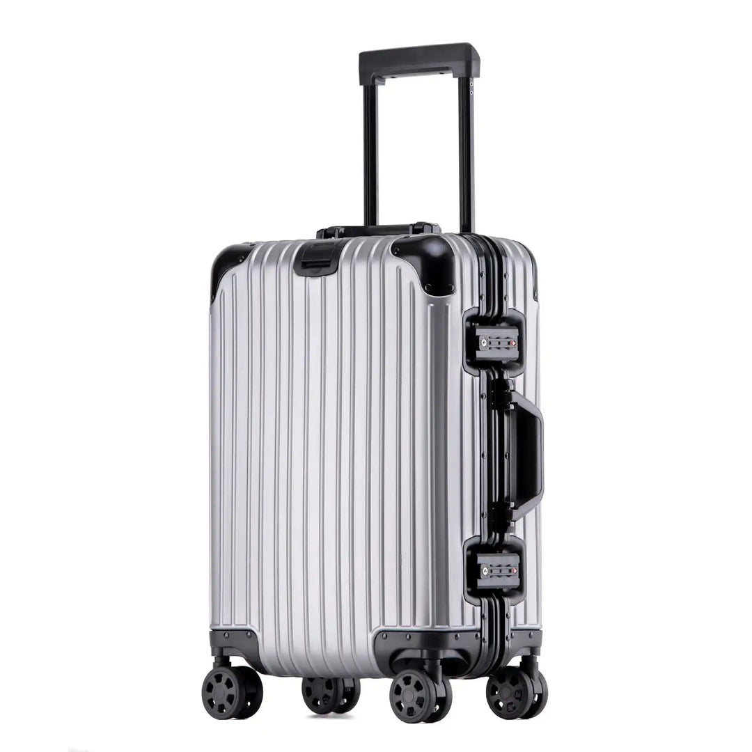 Sterke aluminium hardshell koffer met TSA-slot en 360° spinnerwielen, perfecte bagage.
