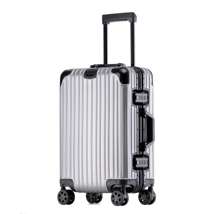 Sterke aluminium hardshell koffer met TSA-slot en 360° spinnerwielen, perfecte bagage.