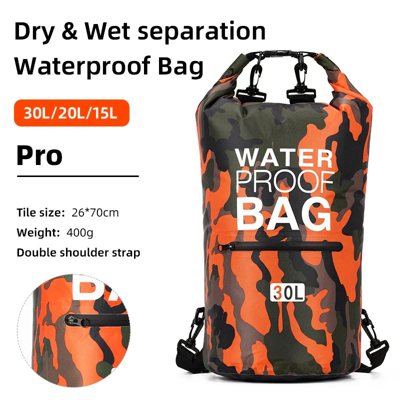 AquaVault waterdichte rugzak met nat/droogscheiding, ideaal voor wandelen en outdoor avonturen.