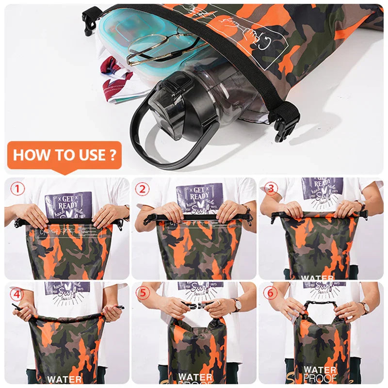 Stijlvolle drybag rugzak met nat/droog functionaliteit, ideaal voor actieve reizigers en outdoor liefhebbers.