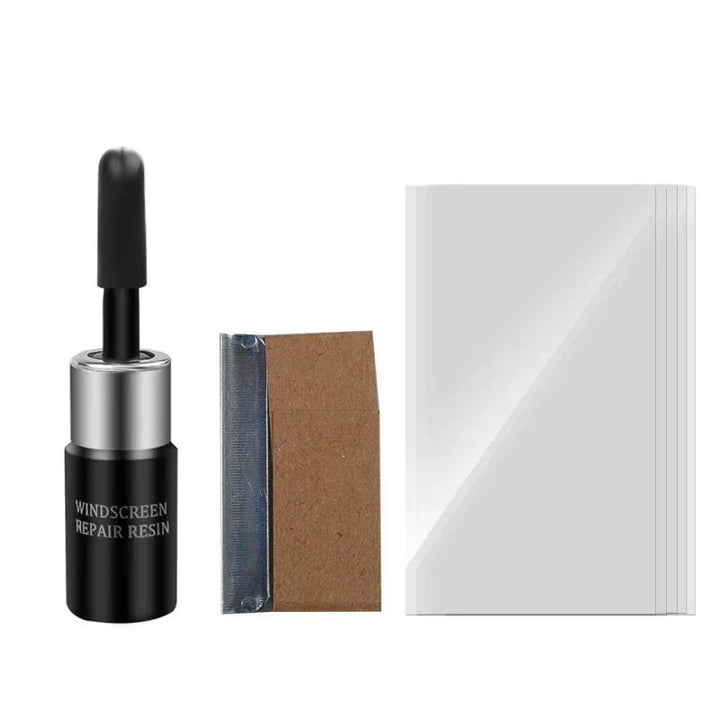 Auto glasreparatie kit verpakking met alle benodigdheden voor het herstellen van voorruit scheuren.