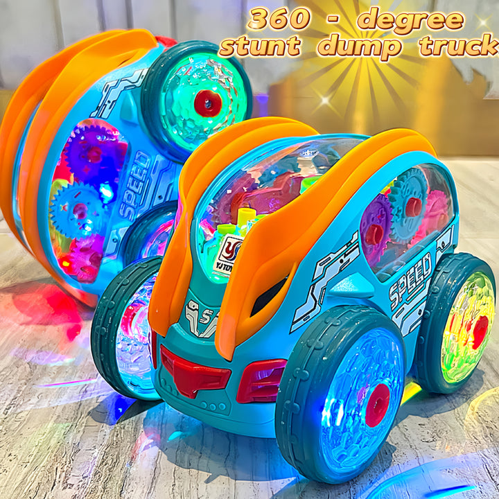 Automatische blauwe kiepwagen met kleurrijke LED-verlichting en muziek, veilig ontwerp voor kinderen, stimuleert spelplezier