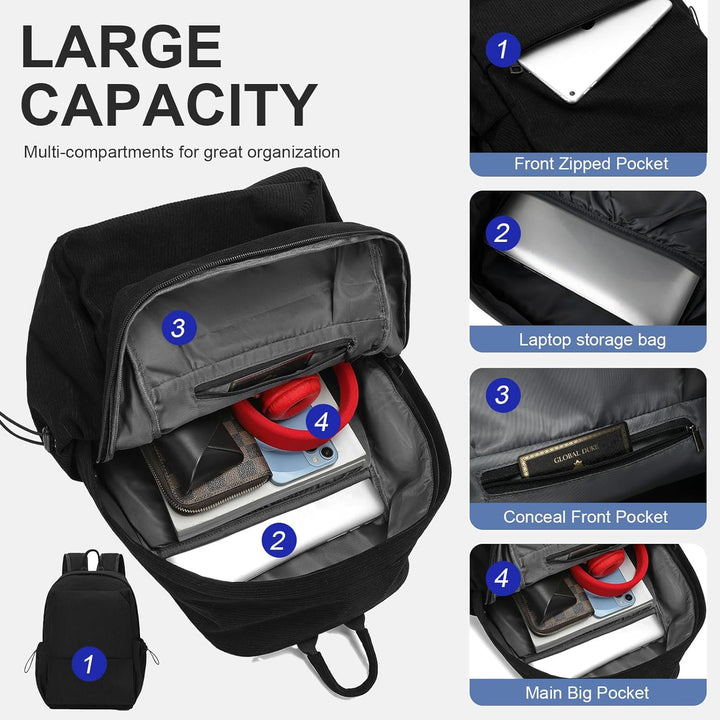 Unisex zwarte laptoprugzak, waterbestendig, lichtgewicht, ideaal voor kantoor/college, georganiseerde vakken.