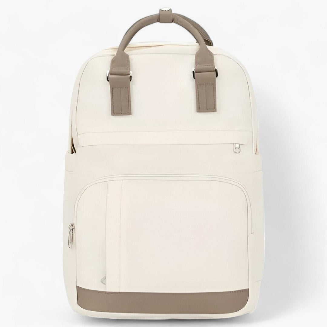 Beige unisex Mira urban rugzak; stijlvol, waterdicht, ideaal als schooltas, werktas of dagrugzak.