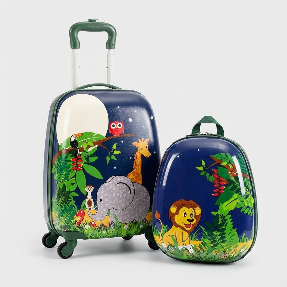 Avontuurlijke kinder trolley van TinyTrek met wieltjes, perfect als kinderkoffer voor vakantie of school.