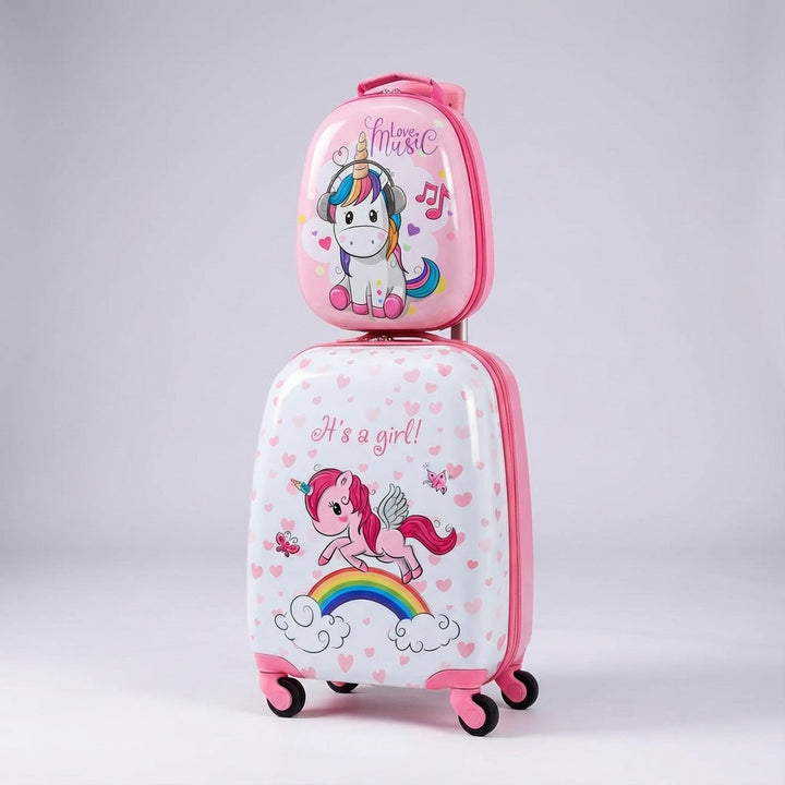 Veelzijdige TinyTrek kinderkoffer en rugzak set, ideaal als bagage voor reizen of als schooltas.