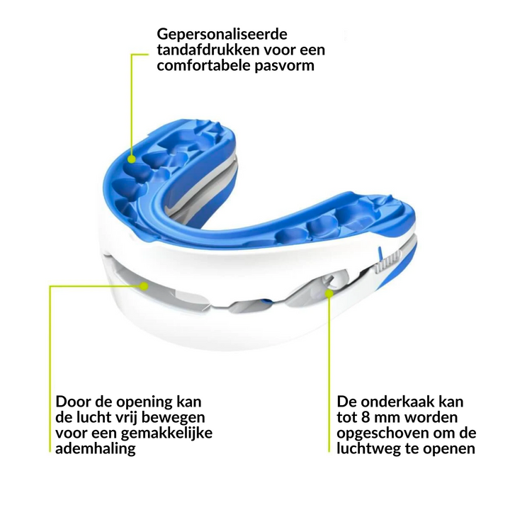 Ademhaling optimaliserende anti-snurk mondstuk, voor gezonde slaap en verhoogde energie overdag.
