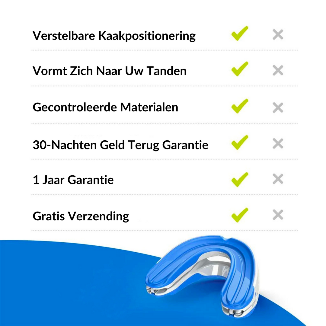 Blauwe snurkbeugel en mondstuk, de persoonlijke verzorging oplossing voor een stille en diepe slaap.