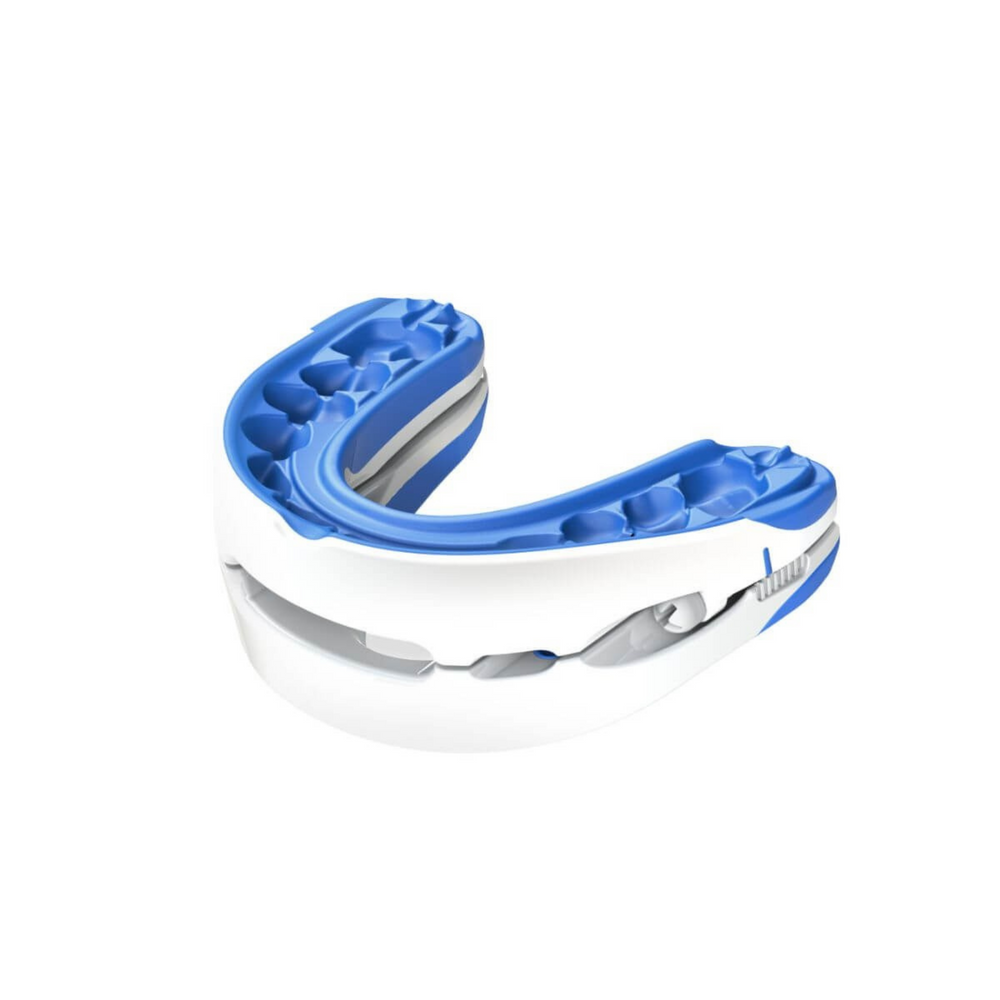 Ergonomische anti-snurk mondstuk in blauw voor maximaal comfort en betere ademhaling tijdens slaap.