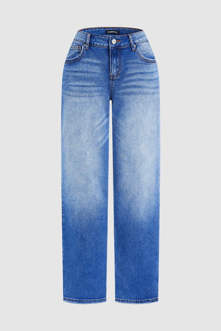 Trendy dames spijkerbroek: lage taille, wijde pijp, blauw. Ideaal voor een stijlvolle outfit.