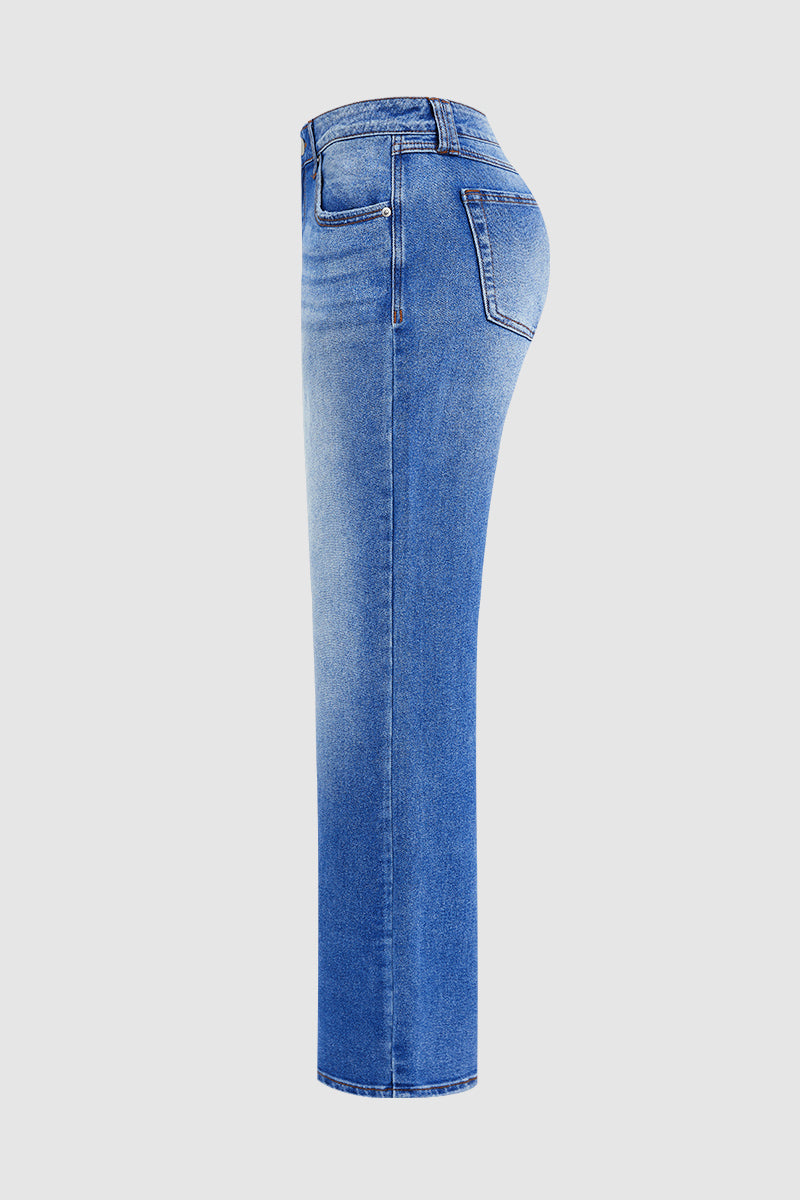 Comfortabele dames jeans met wijde pijp, lage taille in klassiek blauw. Casual mode.
