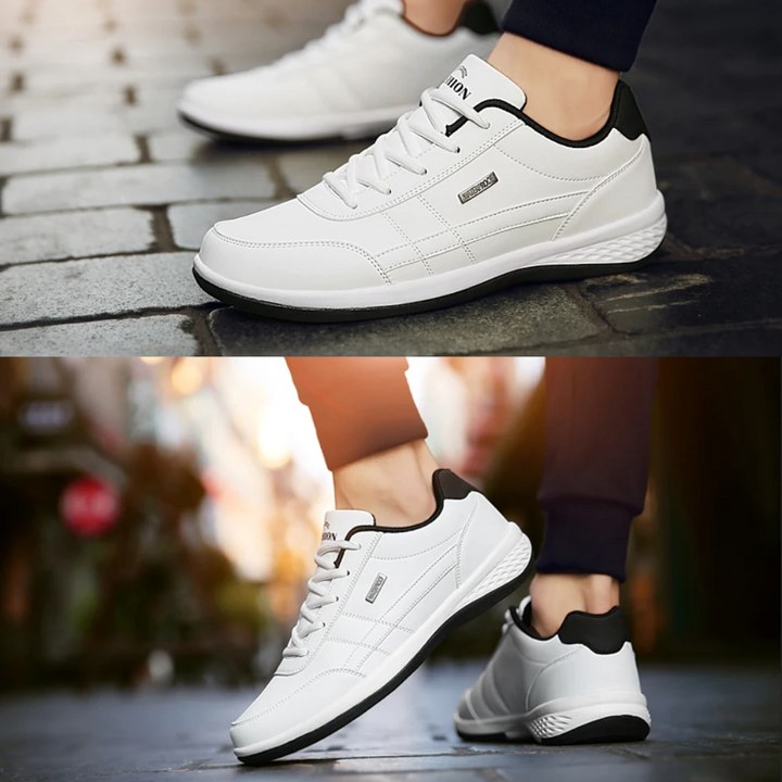 "Blauwe orthopedische leren sneakers heren, met luxe uitstraling en comfortabele binnenzool voor optimale voetboogondersteuni
