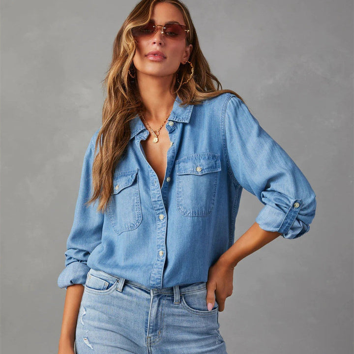 Blouse met knoopsluiting, lange mouwen, katoenmix; stijlvol en modern ontwerp, perfect voor casual en smart-casual stijlen.