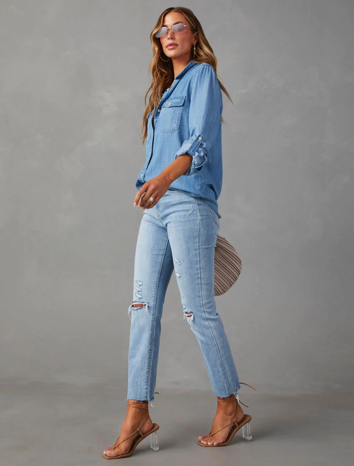 Blouse met knoopsluiting, lange mouwen, katoenmix; stijlvol en modern ontwerp, perfect voor casual en smart-casual stijlen.