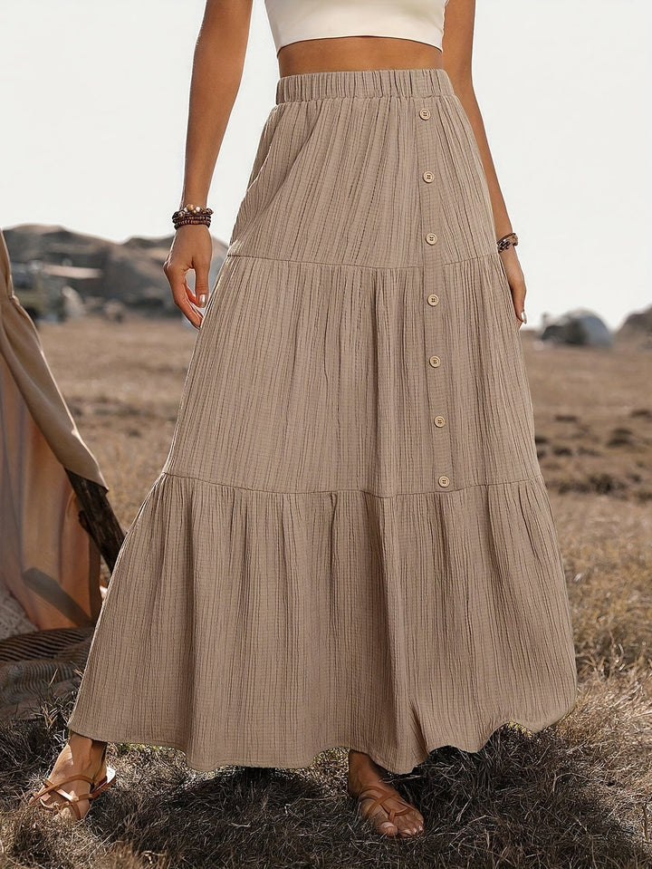 Bohemian maxi rok voor dames met elegante volantlagen, perfect voor een luchtige zomerlook.