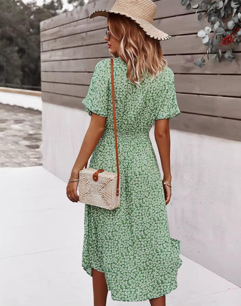 "Boho maxi-jurk met kleurrijke bloemenprint, luchtige stof, perfecte zomerkeuze voor zonnige dagen, bohemian stijl."
