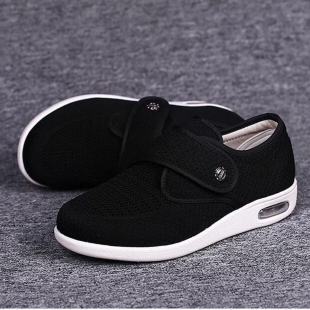 "Brede diabetische schoenen voor dames, zacht leer, ademend en comfortabel voor gezwollen voeten, stijlvolle Anika design."