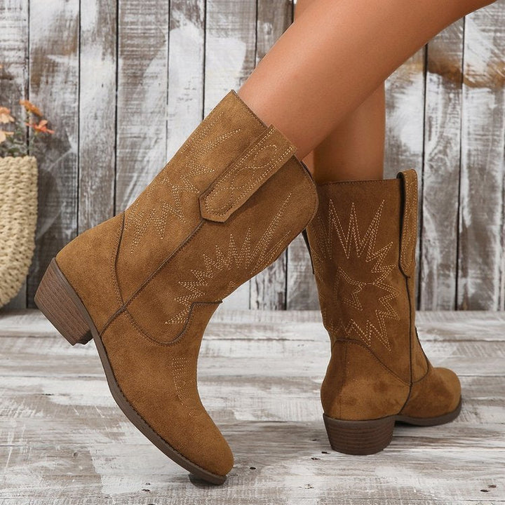 Trendy bruine dames cowboy enkellaarzen, veelzijdig en stijlvol. Comfortabele mode laarzen met hak.
