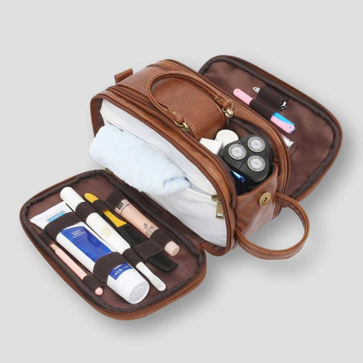 Unisex compacte reistoilettas met slimme compartimenten. Essentiële reisaccessoire voor dames en heren.