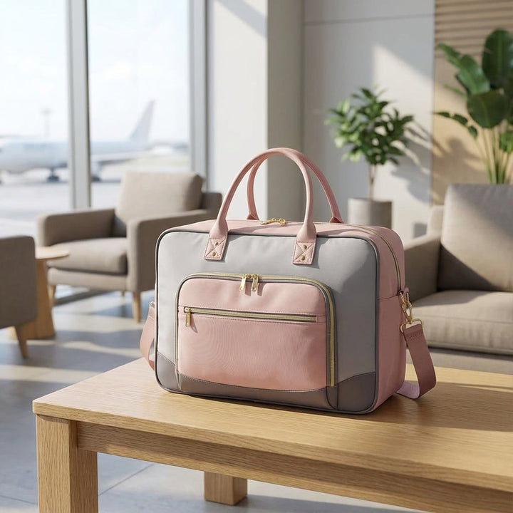 CarrySmart vierdelige reisset open, met georganiseerde vakken voor laptop, kleding en toiletartikelen.