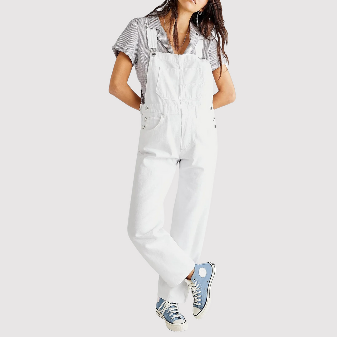 Lente/zomer dames tuinbroek, een casual kledingstuk met een relaxed fit en handige zijzakken.