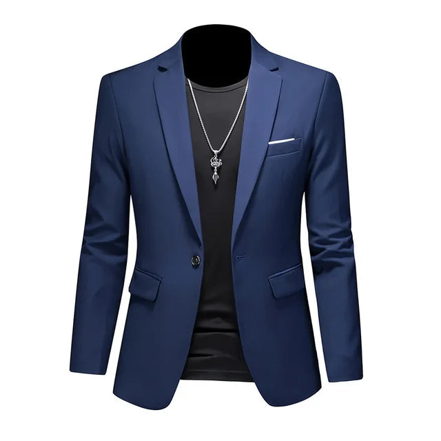 Casual heren colbert met enkele knoopsluiting en getailleerde pasvorm, ideaal voor zakelijke of semi-formele looks.