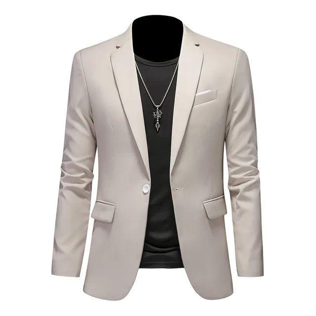 Heren colbert met chique enkele knoop en getailleerde pasvorm, voor een elegante zakelijke of casual herfst outfit.